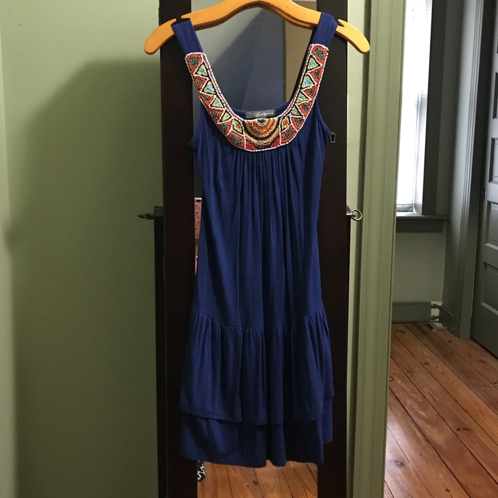 Royal blue beaded Egyptian collar dress